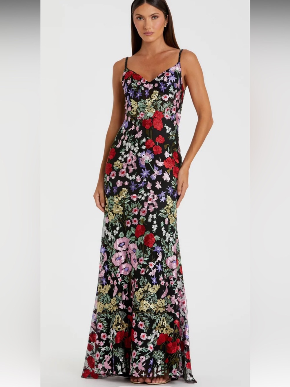 Mac Duggal Embroidered Floral Trumpet Gown